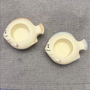 PartyLite Fish-Shaped Candle Holders - Cream and Blue